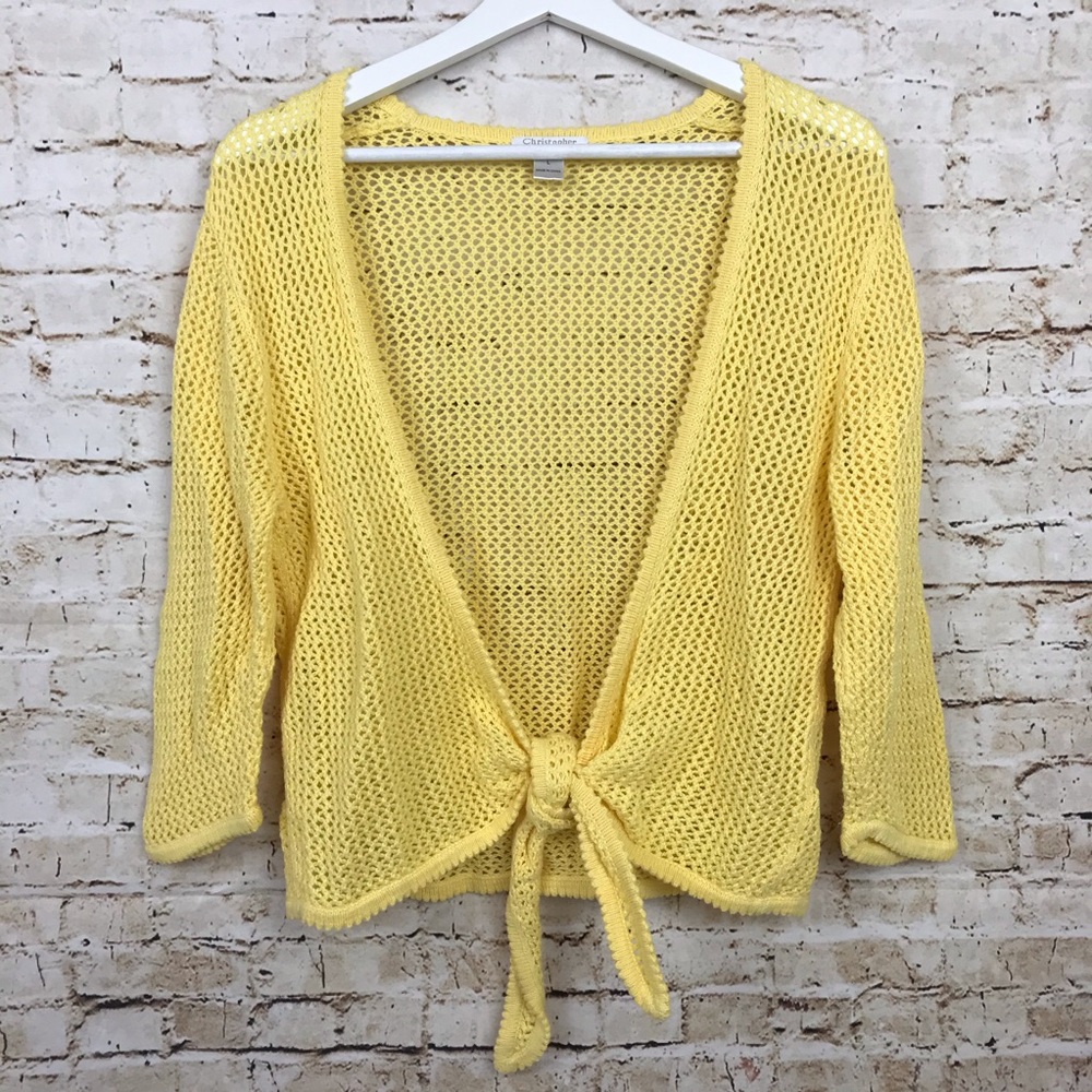 Christopher & Banks Yellow Tie Front Knit Top L